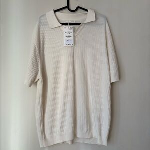 Zara Men's Off-White knit Polo Shirt NWT
